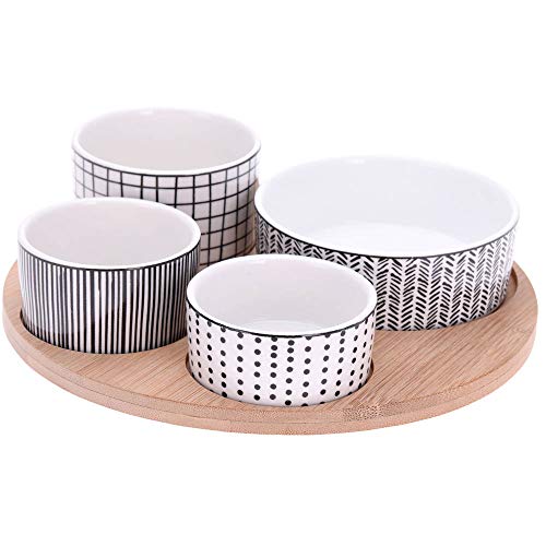 EH Excellent Houseware Servier-Set für Snacks, rundes Tablett und 4 Schüsseln von Excellent Houseware