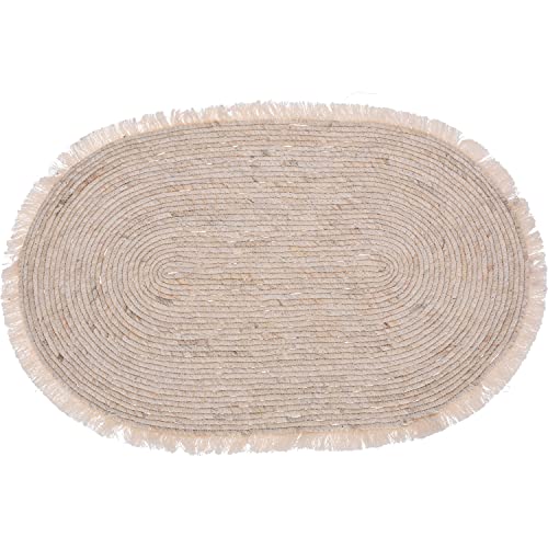 EH Excellent Houseware Teppich oval mit Fransen Maisblätterteppich für Wohnzimmer Terrasse Beige 80x50cm, (KR2002290) von Excellent Houseware