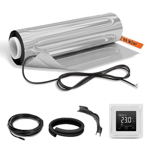 EH Expert AluPROFI - 80 W/m² - 6 m² -Elektrische Fußbodenheizung für Vinyl, Laminat, Parkett – mit Touch-Thermostat und Installationsmaterial (Weiß) von EH Expert
