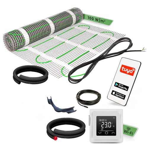 EH Expert EcoPRO Heizmatten Set | 100 W/m² | 8 m² | Elektrische Fußbodenheizung - für Fliesen, Naturstein, Teppich, Vinyl und Laminat, inkl. Installationsmaterial, mit WLAN Touchthermostat (Weiß) von EH Expert