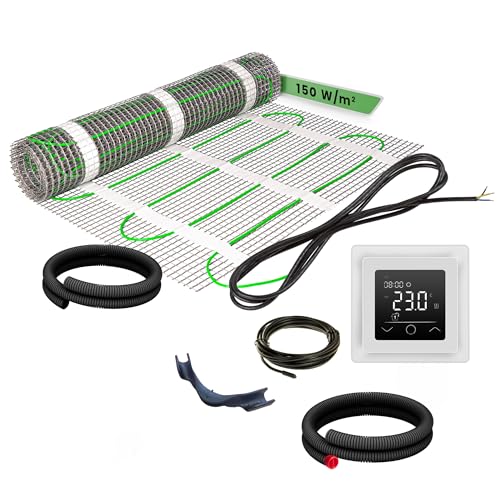 EH Expert EcoPRO Heizmatten Set | 150 W/m² | 20 m² | Elektrische Fußbodenheizung - für Fliesen, Naturstein, Teppich, Vinyl und Laminat, inkl. Installationsmaterial, mit Touchthermostat (Weiß) von EH Expert