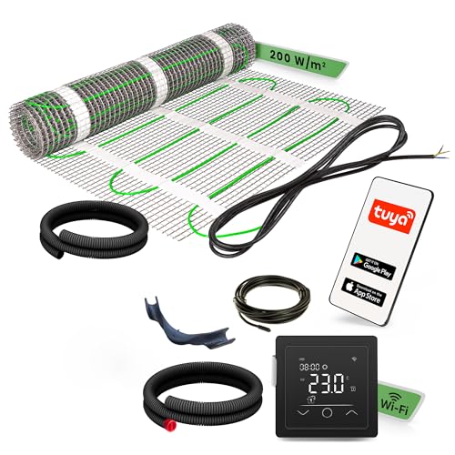 EH Expert EcoPRO Heizmatten Set | 200 W/m² | 10 m² | Elektrische Fußbodenheizung - für Fliesen, Naturstein, Teppich, Vinyl und Laminat, inkl. Installationsmaterial, mit WLAN Touchthermostat (Schwarz) von EH Expert