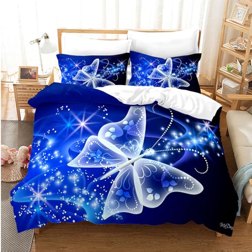 EHAOKK Goldener Schmetterling bettbezug,Blauer,Lila,Buntes Fantasie Schmetterling bettbezug,3D Schmetterlinge bettwäsche-Sets (D, 200x200cm) von EHAOKK