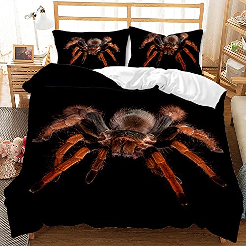 EHAOKK Rote Spinne Schwarz Haarige Spinne Bettwäsche Set,bettwaesche 135x200 spinne,Spinne 3 Teilig Bettbezüge,3D Spinne Bettbezug, Kinder Tier Bettwäsche Set (A, 135 x 200 cm) von EHAOKK