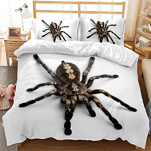 EHAOKK Rote Spinne Schwarz Haarige Spinne Bettwäsche Set,Spinne 3 Teilig Bettbezüge,3D Spinne Bettbezug, Kinder Tier Bettwäsche Set (B, 220 x 240 cm) von EHAOKK