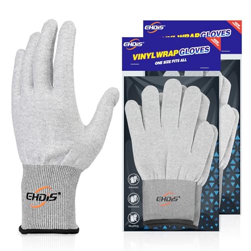 EHDIS 2 Paar Microfaser Handschuhe, Car Wrapping Verklebe-Handschuhe, nahtlos & fusselfrei, Weiß Arbeitshandschuhe für Montage, Car Wrap Folierung Vollverklebung, Fensterfolie, Grau von EHDIS