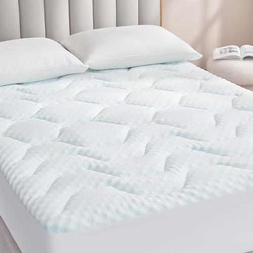 EHEYCIGA Gel Topper 150x200cm Boxspringbett, Matratzentopper 150x200cm Memory Foam, Kühlende Matratzen Topper mit extra tiefem Tasche, Weiß von EHEYCIGA