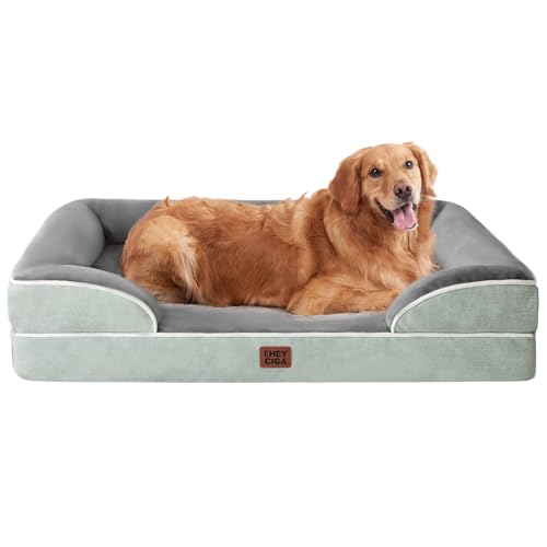 EHEYCIGA Orthopädisches Hundebett Grosse Hunde, 112x81x15cm, Memory Foam Hundekorb XL, Waschbar Hundesofa Wasserdicht rutschfest, Hundecouch mit Hohem Rand, Gräuliches Grün von EHEYCIGA
