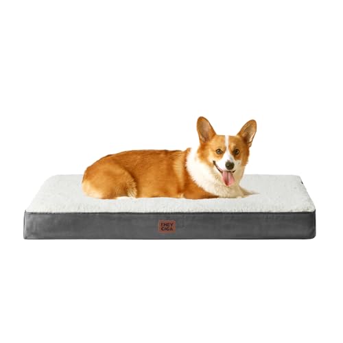 EHEYCIGA Orthopädisches Hundebett Mittelgroße Hunde 89x58x9cm, Hundekissen Waschbar Flauschig,Hundematte Hundematratze für Kiste, Beige von EHEYCIGA