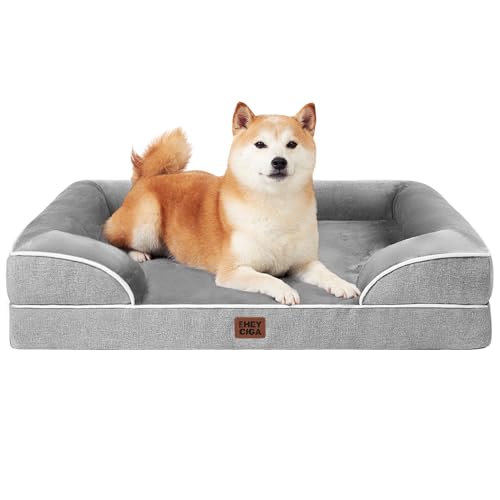 EHEYCIGA Orthopädisches Hundebett Grosse Hunde, 91x68x15cm, Memory Foam Hundekorb Mittelgroße Hunde, Waschbar Hundesofa Wasserdicht rutschfest, Hundecouch mit Hohem Rand, Grau von EHEYCIGA