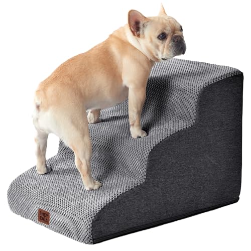 EHEYCIGA Hundetreppe für Kleine Hunde 40 cm Hoch, Haustiertreppe für Sofa Bett, Treppe für Hunde aus Hochdichtem Schwamm, Hunderampe mit Waschbarem Bezug und Rutschfestem Boden, 3 Stufen, Grau EHEYCIGA Hundetreppe für Kleine Hunde 40 cm Hoch, Haustiertreppe für Sofa Bett, Treppe für Hunde aus Hochdichtem Schwamm, Hunderampe mit Waschbarem Bezug und Rutschfestem Boden, 3 Stufen, Grau von EHEYCIGA