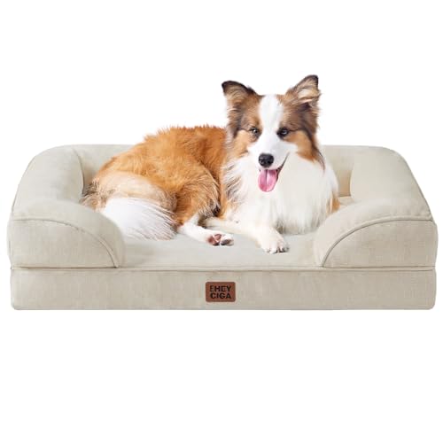 EHEYCIGA Orthopädisches Hundebett Grosse Hunde, 104x69x15cm, Memory Foam Hundekorb Mittelgroße Hunde, Waschbar Hundesofa Wasserdicht rutschfest, Hundecouch mit Hohem Rand, Beige von EHEYCIGA