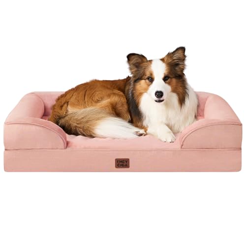EHEYCIGA Orthopädisches Hundebett Grosse Hunde, 104x69x15cm, Memory Foam Hundekorb Mittelgroße Hunde, Waschbar Hundesofa Wasserdicht rutschfest, Hundecouch mit Hohem Rand, Rosa von EHEYCIGA