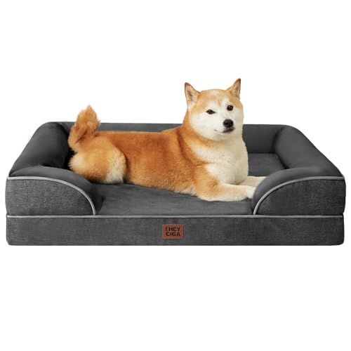 EHEYCIGA Orthopädisches Hundebett Grosse Hunde, 104x69x15cm, Memory Foam Hundekorb Mittelgroße Hunde, Waschbar Hundesofa Wasserdicht rutschfest, Hundecouch mit Hohem Rand, Dunkelgrau von EHEYCIGA