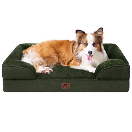 EHEYCIGA Orthopädisches Hundebett Grosse Hunde, 104x69x15cm, Memory Foam Hundekorb Mittelgroße Hunde, Waschbar Hundesofa Wasserdicht rutschfest, Hundecouch mit Hohem Rand, Dunkel Grün von EHEYCIGA