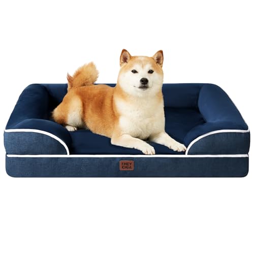 EHEYCIGA Orthopädisches Hundebett Grosse Hunde, 91x68x15cm, Memory Foam Hundekorb Mittelgroße Hunde, Waschbar Hundesofa Wasserdicht rutschfest, Hundecouch mit Hohem Rand, Marineblau von EHEYCIGA