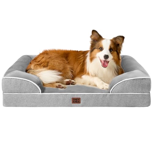 EHEYCIGA Orthopädisches Hundebett Grosse Hunde, 104x69x15cm, Memory Foam Hundekorb Mittelgroße Hunde, Waschbar Hundesofa Wasserdicht rutschfest, Hundecouch mit Hohem Rand, Grau von EHEYCIGA