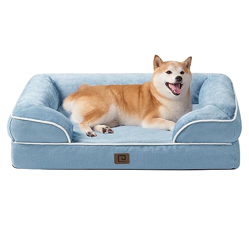 EHEYCIGA Orthopädisches Hundebett Grosse Hunde, 91x68x15cm, Memory Foam Hundekorb Mittelgroße Hunde, Waschbar Hundesofa Wasserdicht rutschfest, Hundecouch mit Hohem Rand, Hellblau von EHEYCIGA
