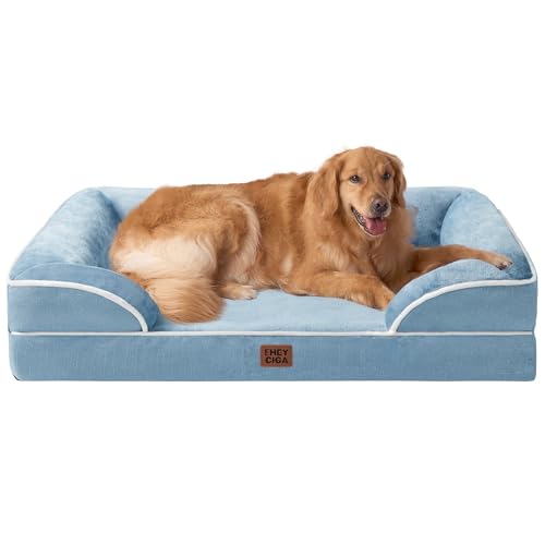EHEYCIGA Orthopädisches Hundebett Grosse Hunde, 112x81x15cm, Memory Foam Hundekorb XL, Waschbar Hundesofa Wasserdicht rutschfest, Hundecouch mit Hohem Rand, Hellblau von EHEYCIGA