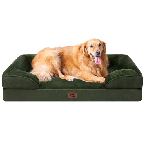 EHEYCIGA Orthopädisches Hundebett Grosse Hunde, 112x81x15cm, Memory Foam Hundekorb XL, Waschbar Hundesofa Wasserdicht rutschfest, Hundecouch mit Hohem Rand, Dunkel Grün von EHEYCIGA