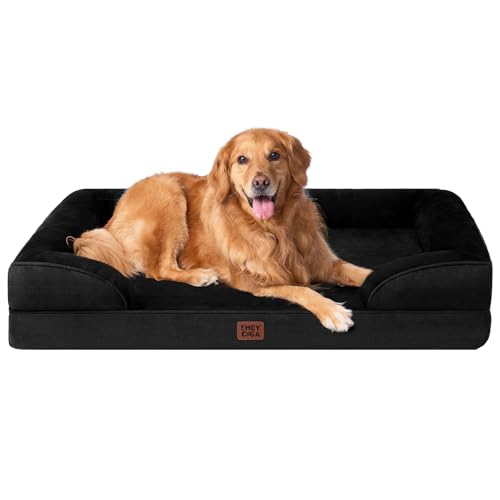 EHEYCIGA Orthopädisches Hundebett Grosse Hunde, 112x81x15cm, Memory Foam Hundekorb XL, Waschbar Hundesofa Wasserdicht rutschfest, Hundecouch mit Hohem Rand, Schwarz von EHEYCIGA