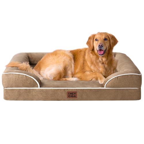 EHEYCIGA Orthopädisches Hundebett Grosse Hunde, 112x81x15cm, Memory Foam Hundekorb XL, Waschbar Hundesofa Wasserdicht rutschfest, Hundecouch mit Hohem Rand, Kamel von EHEYCIGA