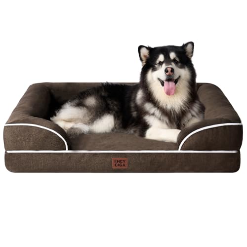 EHEYCIGA Orthopädisches Hundebett Grosse Hunde, 132x104x20cm, Memory Foam Hundekorb XXL, Waschbar Hundesofa Wasserdicht rutschfest, Hundecouch mit Hohem Rand, Braun von EHEYCIGA