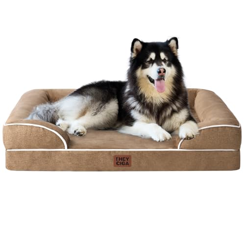 EHEYCIGA Orthopädisches Hundebett Grosse Hunde, 132x104x20cm, Memory Foam Hundekorb XXL, Waschbar Hundesofa Wasserdicht rutschfest, Hundecouch mit Hohem Rand, Kamel von EHEYCIGA