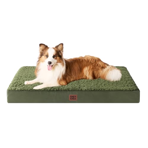 EHEYCIGA Orthopädisches Hundebett Grosse Hunde XL 104x68x9cm, Hundekissen Waschbar Flauschig, Hundematte Hundematratze für Kiste, Olive Grün von EHEYCIGA