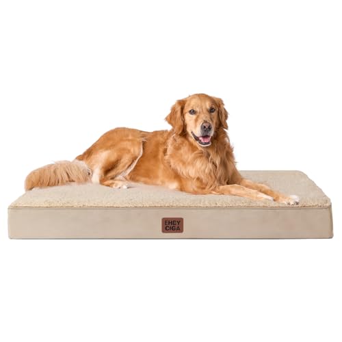 EHEYCIGA Orthopädisches Hundebett Grosse Hunde XL 112x81x9cm, Hundekissen Waschbar Flauschig, Hundematte Hundematratze für Kiste, Khaki von EHEYCIGA