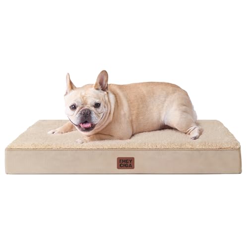 EHEYCIGA Orthopädisches Hundebett Kleine Hunde 76x51x9cm, Hundekissen Waschbar Flauschig, Hundematte Hundematratze für Kiste, Khaki von EHEYCIGA