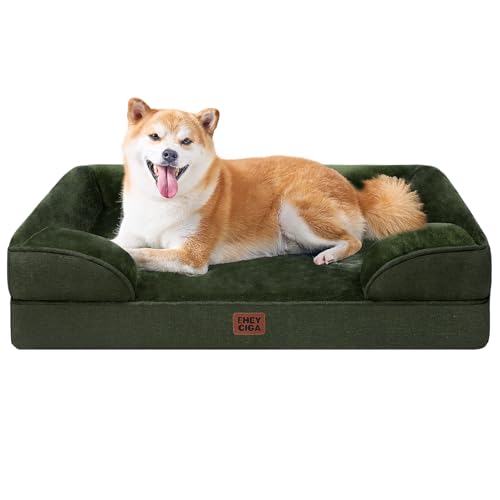 EHEYCIGA Orthopädisches Hundebett Kleine Hunde, 89x56x15cm, Memory Foam Hundekorb Mittelgroße Hunde, Waschbar Hundesofa Wasserdicht rutschfest, Hundecouch mit Hohem Rand, Dunkel Grün von EHEYCIGA