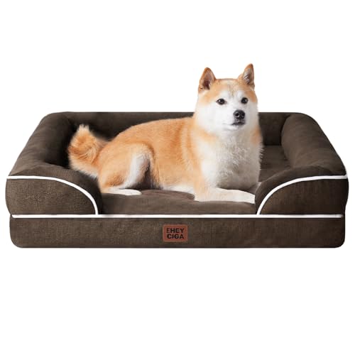 EHEYCIGA Orthopädisches Hundebett Kleine Hunde, 89x56x15cm, Memory Foam Hundekorb Mittelgroße Hunde, Waschbar Hundesofa Wasserdicht rutschfest, Hundecouch mit Hohem Rand, Braun von EHEYCIGA