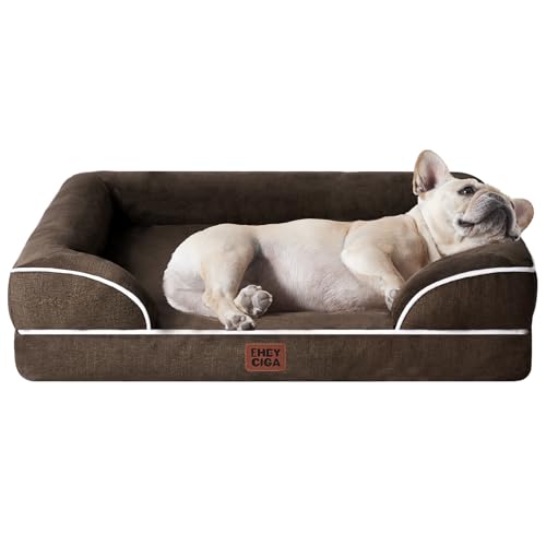 EHEYCIGA Orthopädisches Hundebett Kleine Hunde, 76x51x15cm, Memory Foam Hundekorb Mittelgroße Hunde, Waschbar Hundesofa Wasserdicht rutschfest, Hundecouch mit Hohem Rand, Braun von EHEYCIGA