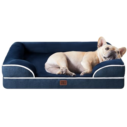 EHEYCIGA Orthopädisches Hundebett Kleine Hunde, 76x51x15cm, Memory Foam Hundekorb Mittelgroße Hunde, Waschbar Hundesofa Wasserdicht rutschfest, Hundecouch mit Hohem Rand, Marineblau von EHEYCIGA