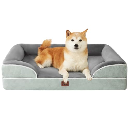 EHEYCIGA Orthopädisches Hundebett Kleine Hunde, 89x56x15cm, Memory Foam Hundekorb Mittelgroße Hunde, Waschbar Hundesofa Wasserdicht rutschfest, Hundecouch mit Hohem Rand, Gräuliches Grün von EHEYCIGA