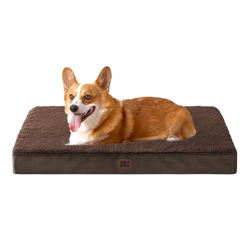 EHEYCIGA Orthopädisches Hundebett Mittelgroße Hunde 89x58x9cm, Hundekissen Waschbar Flauschig,Hundematte Hundematratze für Kiste, Braun von EHEYCIGA