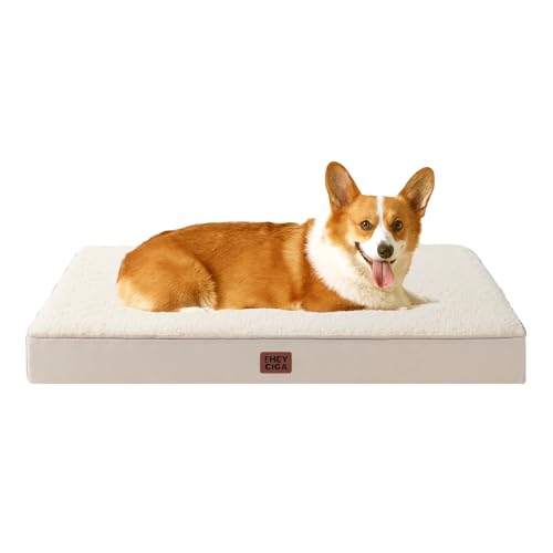 EHEYCIGA Orthopädisches Hundebett Mittelgroße Hunde 89x58x9cm, Hundekissen Waschbar Flauschig,Hundematte Hundematratze für Kiste, Kamel von EHEYCIGA