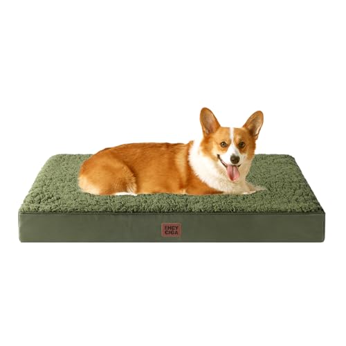 EHEYCIGA Orthopädisches Hundebett Mittelgroße Hunde 89x58x9cm, Hundekissen Waschbar Flauschig,Hundematte Hundematratze für Kiste, Olive Grün von EHEYCIGA