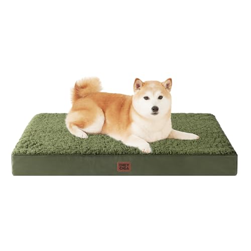 EHEYCIGA Orthopädisches Hundebett Mittelgroße Hunde 91x68x9cm, Hundekissen Waschbar Flauschig, Hundematte Hundematratze für Kiste, Olive Grün von EHEYCIGA