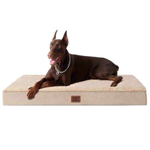EHEYCIGA Orthopädisches Hundebett XXL Grosse Hunde 120x74x9cm, Hundekissen Waschbar Flauschig, Hundematte Hundematratze für Kiste, Khaki von EHEYCIGA