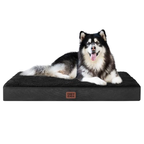 EHEYCIGA Orthopädisches Hundebett XXL Grosse Hunde 120x74x9cm, Hundekissen Waschbar Flauschig, Hundematte Hundematratze für Kiste, Schwarz von EHEYCIGA