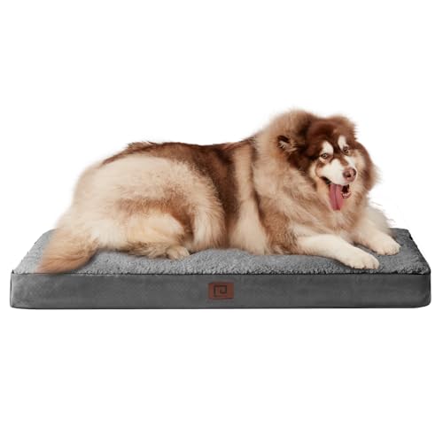 EHEYCIGA Orthopädisches Hundebett XXL Grosse Hunde 127x91x10cm, Hundekissen Waschbar Flauschig, Hundematte Hundematratze für Kiste, Grau von EHEYCIGA