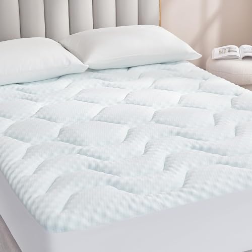 EHEYCIGA Gel Topper 160x200cm Boxspringbett, Matratzentopper 160x200cm Memory Foam, Kühlende Matratzen Topper mit extra tiefem Tasche, Weiß von EHEYCIGA