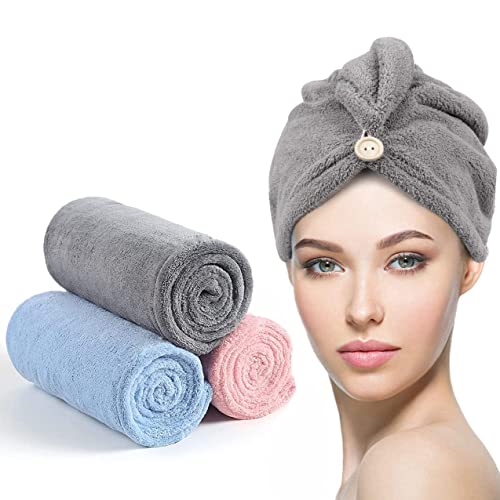 EHIOG 3 Stück Mikrofaser Haar Handtuch Wrap,Turban Handtuch,Mikrofaser-Handtuch,super saugfähig,schnell trocknend, Haar Trocknendes Tuch für Alle Haartypen von EHIOG