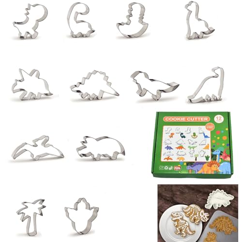 Dinosaurier Keks Ausstechformen Set – 12-teiliges Mini-Ausstecher Set aus Edelstahl – Perfekt für Fondant, Kekse, Sandwiches & mehr – Ideal für DIY-Backen & Dino-Geburtstagsfeiern von EHIOG