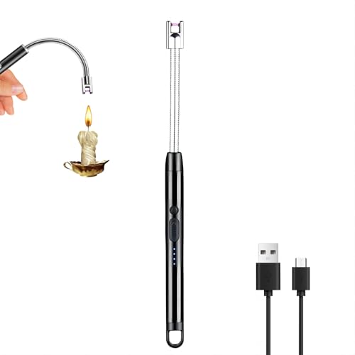 Stabfeuerzeug, Lichtbogen Feuerzeug elektrisch mit längerer Hals, USB Aufladbar Winddichte Flammenlose für Küche Herd Camping Feuerwerk Kamin Kerzen Anzünden Schwarz von EHIOG