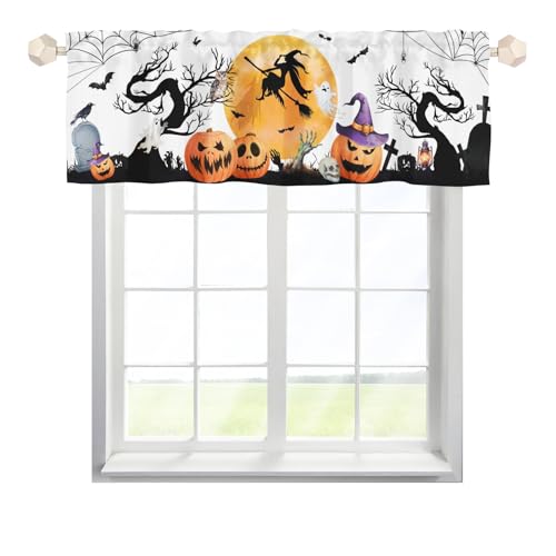 EHJOS Halloween Kürbis Geist Hexe Scheibengardine Bistrogardine mit Stangendurchzug Stores Gardinen Schals Vintage Küche Gardinen für Wohnzimmer Landhaus 137x45cm,1 Stück von EHJOS