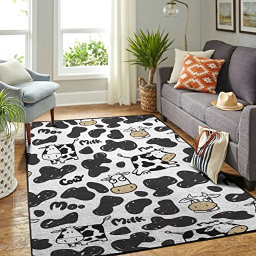 EHJOS Kuh Tiere Teppich Modern Wohnzimmerteppich als Türmatte Fußabtreter für Schlafzimmer Küche White 122x183cm von EHJOS