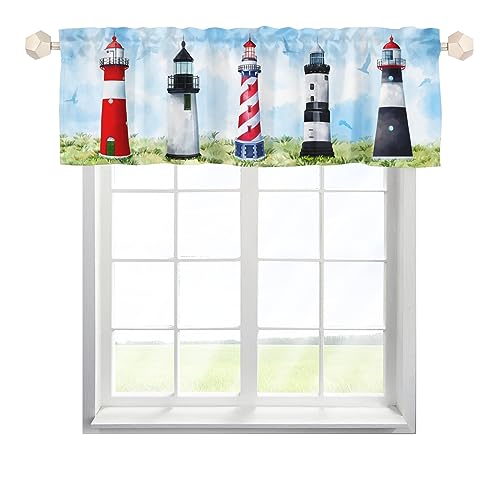 EHJOS Leuchtturm Scheibengardine Bistrogardine mit Stangendurchzug Kurzstores Gardinen Landhaus Küche Gardinen für kleine Fenster Küche Wohnzimmer Landhaus Multicolor 137x45cm,2 Stück von EHJOS